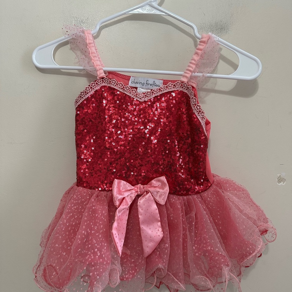 Chasing Fireflies Red and Pink Dance Costume with Sequin Bodice Girls Size 6
